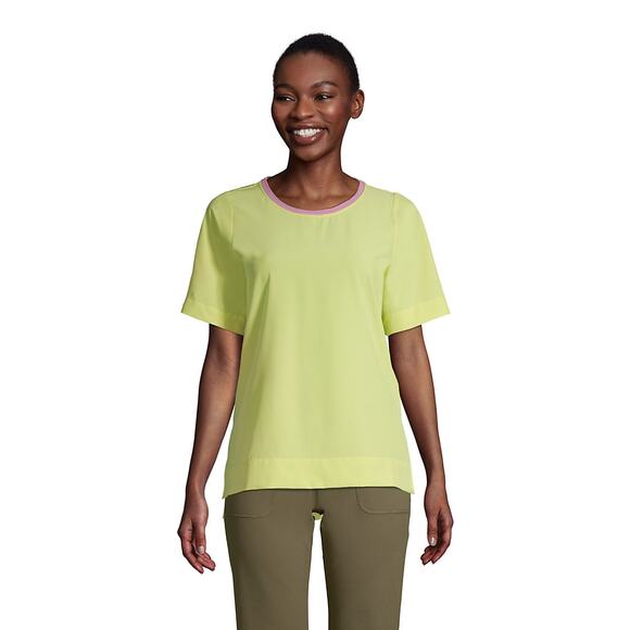 Lands' End Womens Top Sz M 10 12 Lemon Lime Lavender Elbow Sleeve 365 Tunic - Picture 1 of 12